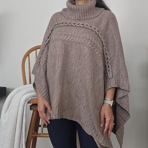 Simply Vera Vera Wang Cable Knit Sweater Poncho - Taupe/brown XS/S FITS LARGER